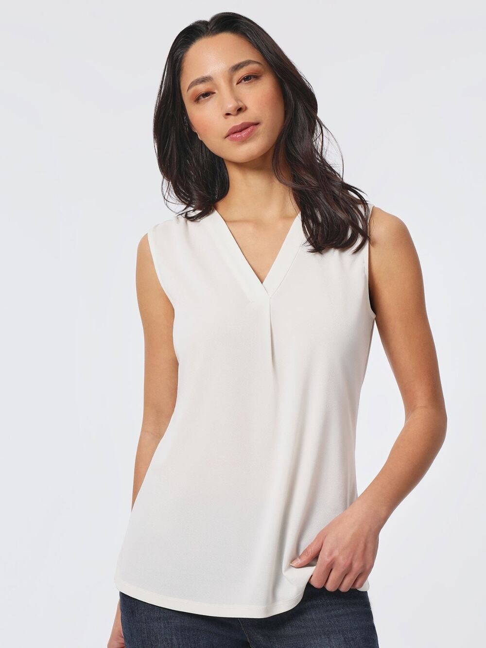 Jones New York Women's Crepe Sleeveless V-Neck Top White Size M 3965